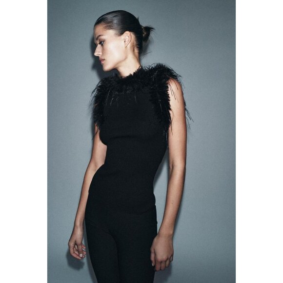 ZARA RIB FAUX FUR TOP - Picture 3 of 7